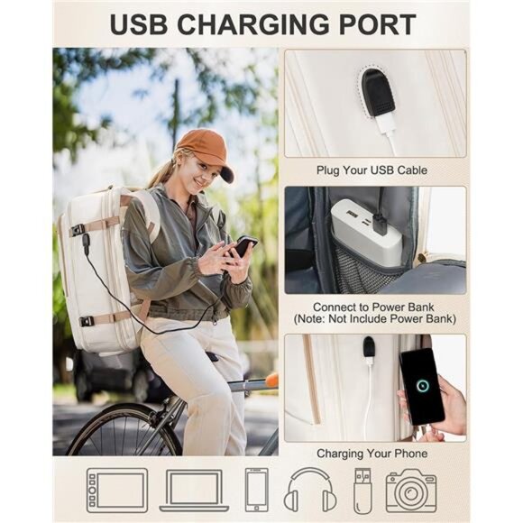 Carry on Backpack, 52L Expandable Travel Backpacks with 2 Packing Cubes, main image 7